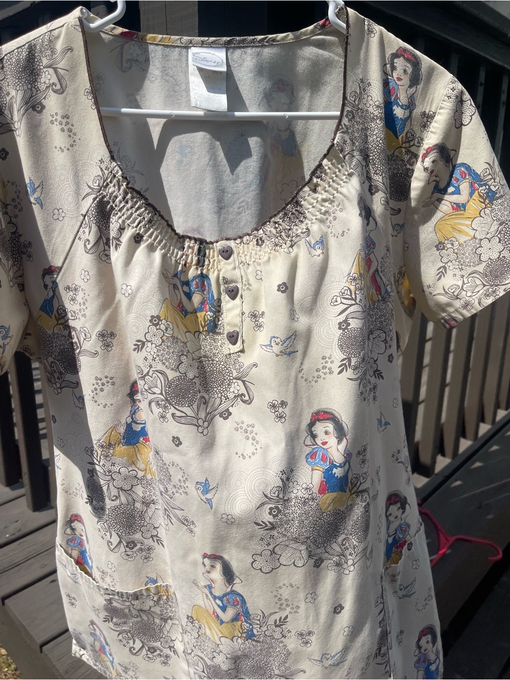Disney Cream Snow White Print Short Sleeve women’s scrub Top